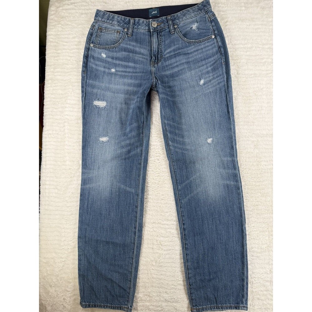 JAG Jeans Women's Size 8 Med Wash Distressed Blue Carter Girlfriend Stretch
